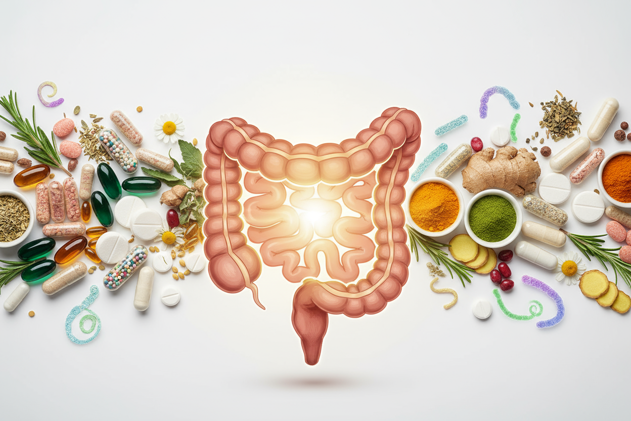 Gut health supplements with clean ingredients and probiotics for daily digestive balance.